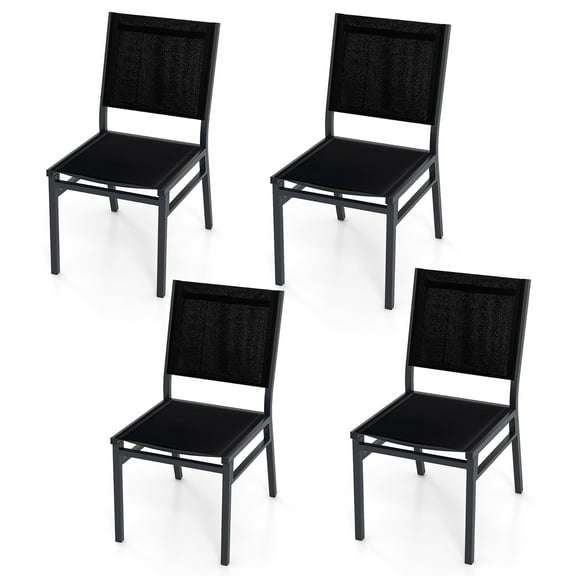 Gymax 4PCS Outdoor Dining Chairs w/ Breathable Seat Backrest Heavy-Duty Aluminum Frame