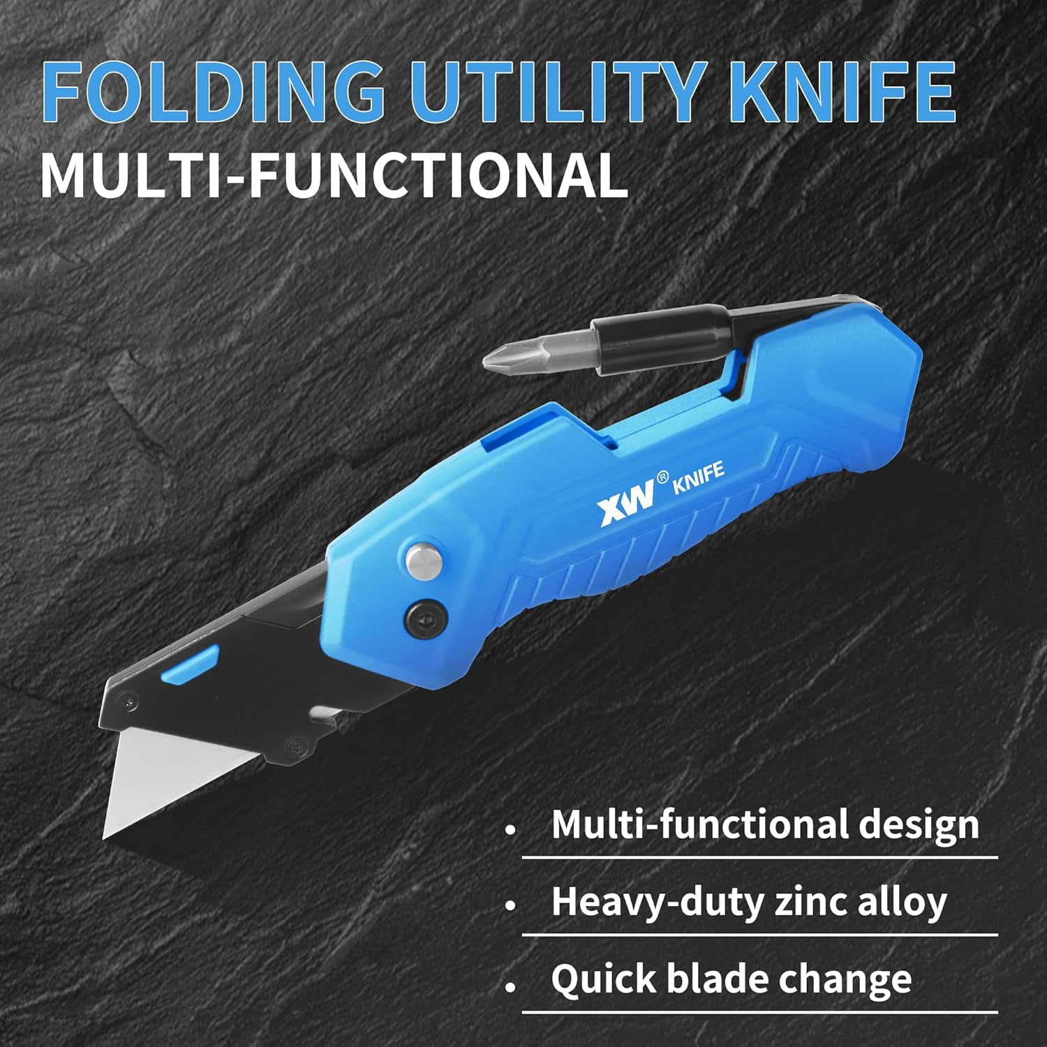 Folding Utility Knife with Screwdriver, Heavy Duty Zinc Alloy Lock-back Cutter