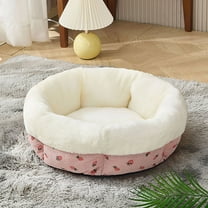 AuroraX Cat Bed Cute Washable Self Warming Cat Bed Plush Anti-Slip Cozy Washable Soft Round House for Indoor Cats Kittens and Small Dogs(Beige)