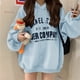 thumbnail image 2 of Sudaderas con capucha informales para mujer, jersey con cordón y estampado de letras de manga larga para otoño e invierno, azul M, 2 of 9