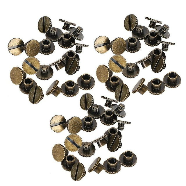 30 Ensembles Rivets de Livres Boutons Plats en Laiton Cuir 9.5x4mm Clou 4mm Vis (Bronze)