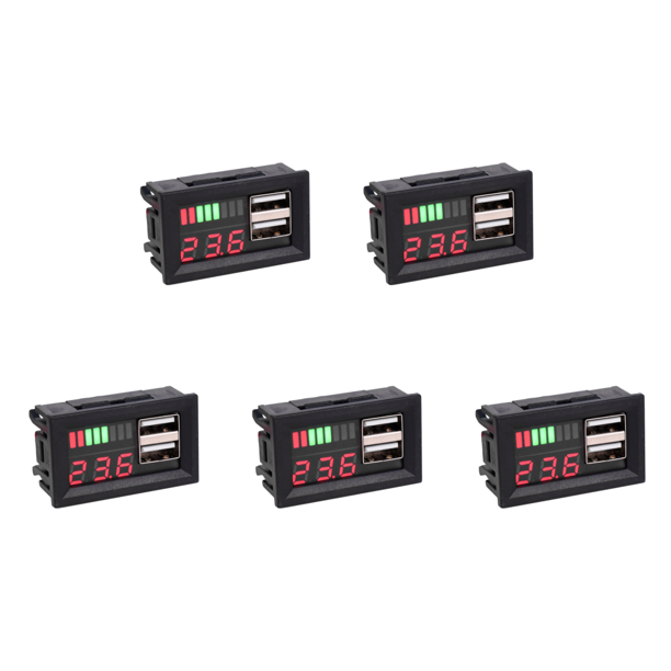 Medidor indicador carga y voltaje batería 12 V para automóvil USB dual 5V2A (batería plomo-Ácido 12 V-Rojo)