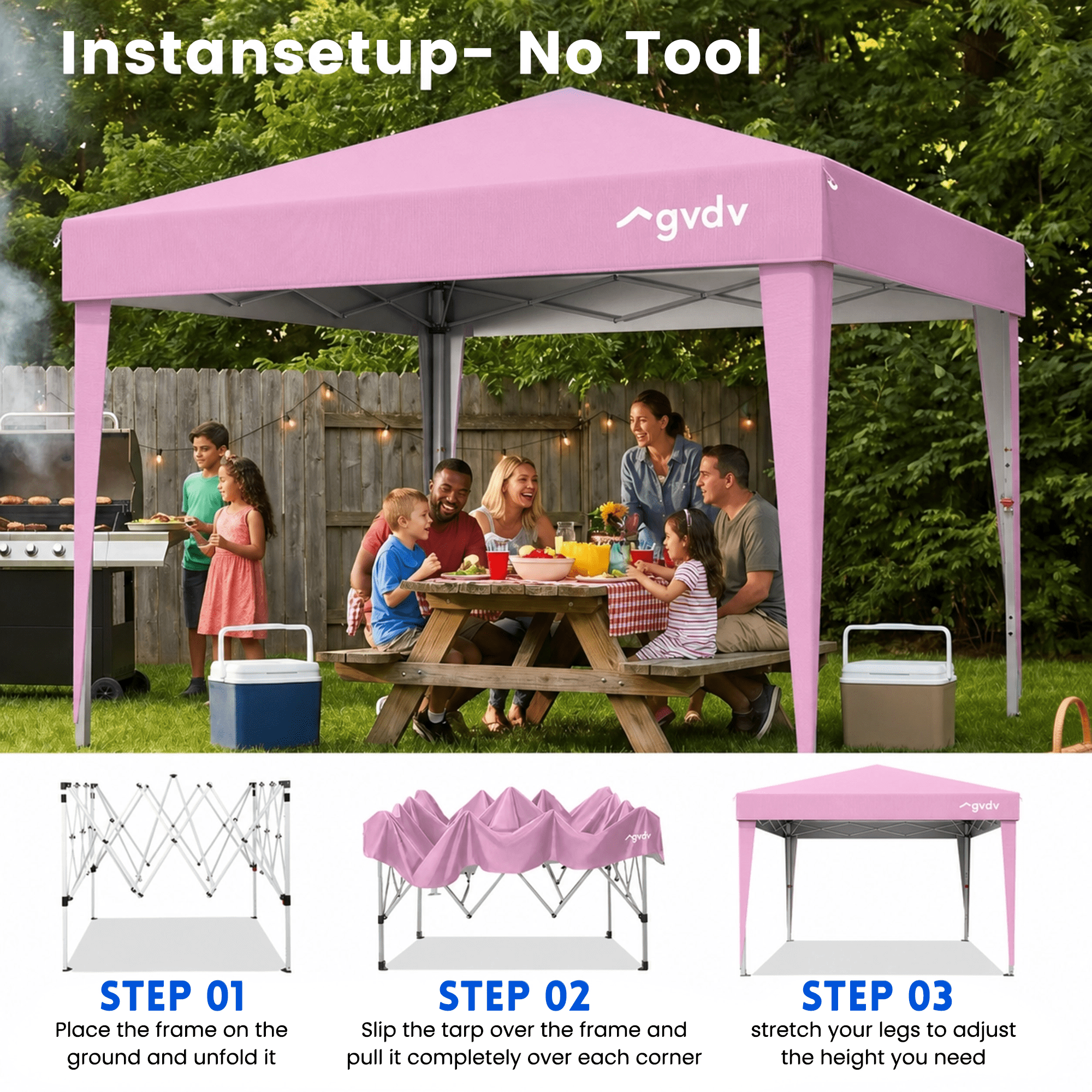 GVDV 10x10 Pop Up Canopy Tent, Outdoor Ez Up Gazebo One Person Set