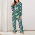 thumbnail image 2 of Pajama Sets for Women 2 Pcs, Abstract Cute Horse Flower Green Button Down Long Sleeve Sleepwear Lounge PJ Sets, 2 of 6