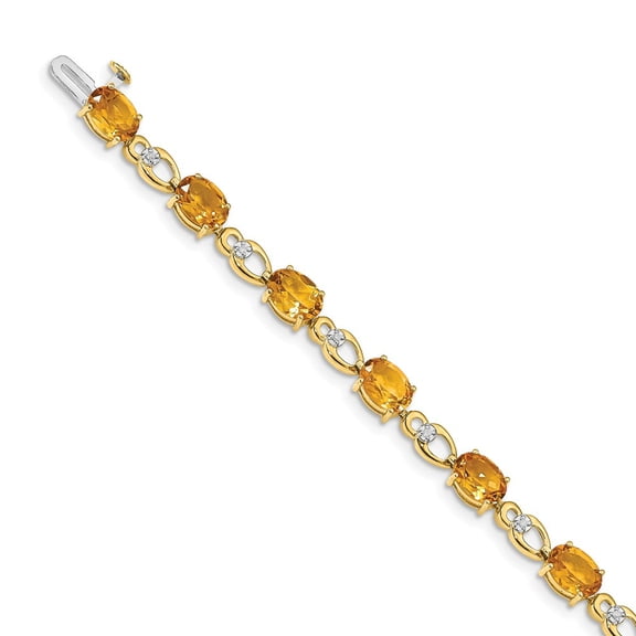 14K Yellow Gold bracelet Gemstones Citrine Oval Diamond Round 7 in 5 mm