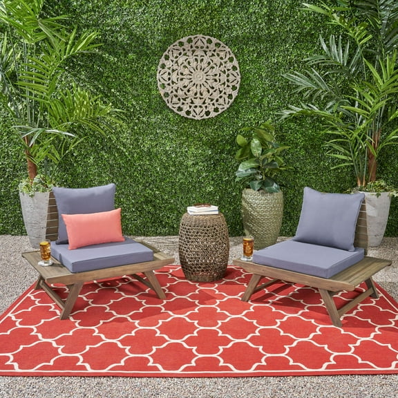 GDF Studio Kailee Outdoor Wood Club Chairs with Cushions, Set of 2, Dark Gray and Gray