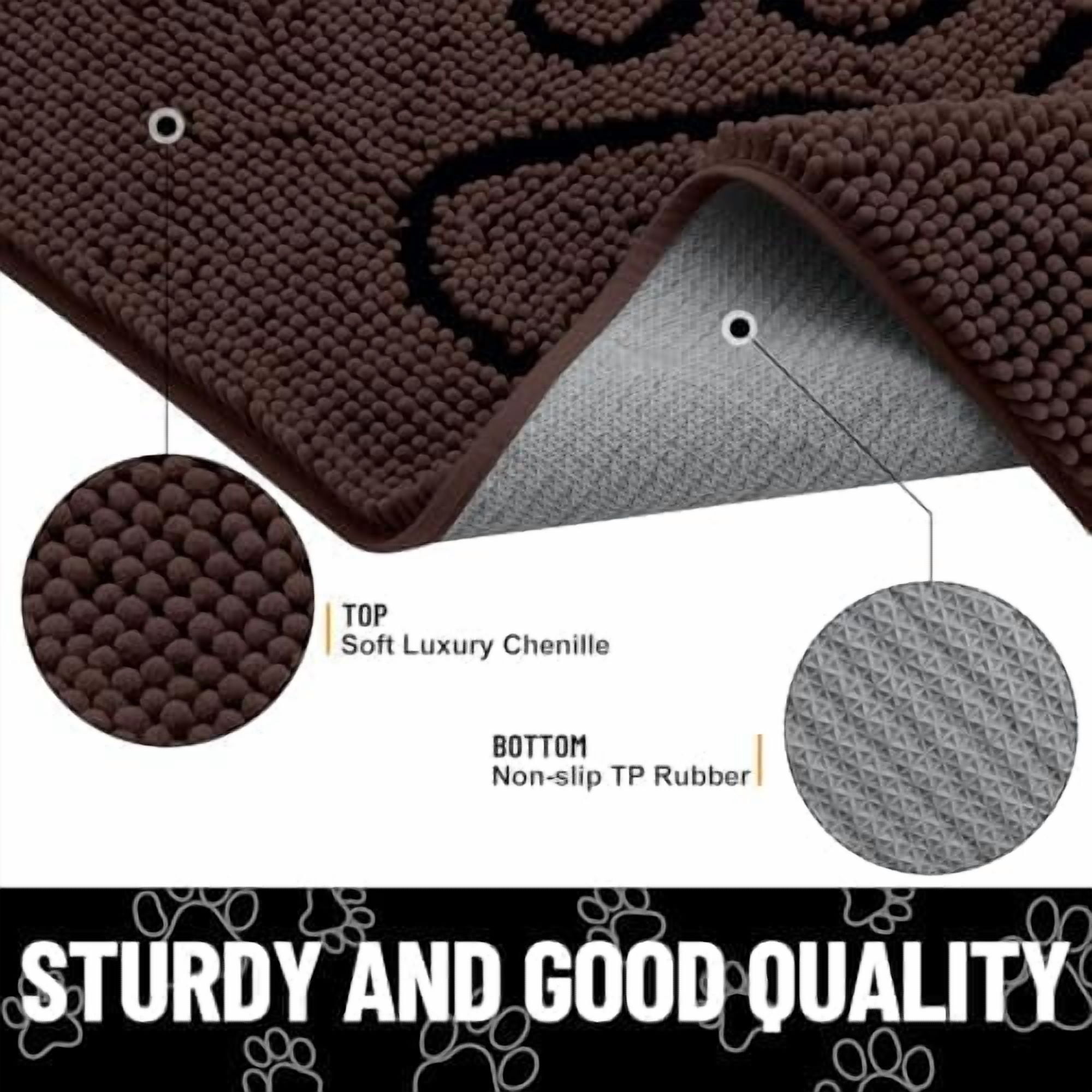 Dog Door Mat for Muddy Paws, Absorbent Dirt Trapper Non Slip Quick Dry Washable Chenille Mat for Mud Dogs, Entry Rug for Indoor and Outdoor (48x30 Inches, Brown and Black)
