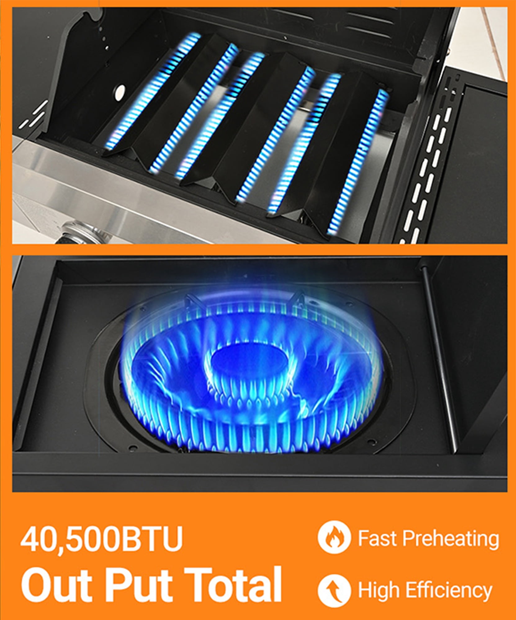 Gas Grill w/Side Burner, 40500BTU Propane Grill with Cover, Stainless Steel Outdoor BBQ 2 Cooking Areas, Portable Grill for Camping Patio