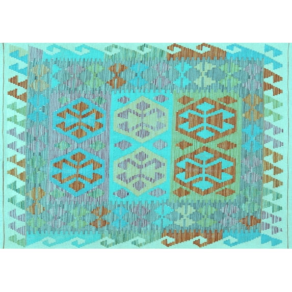 Ahgly Company Indoor Rectangle Southwestern Light Blue Country Area Rugs, 4' x 6'