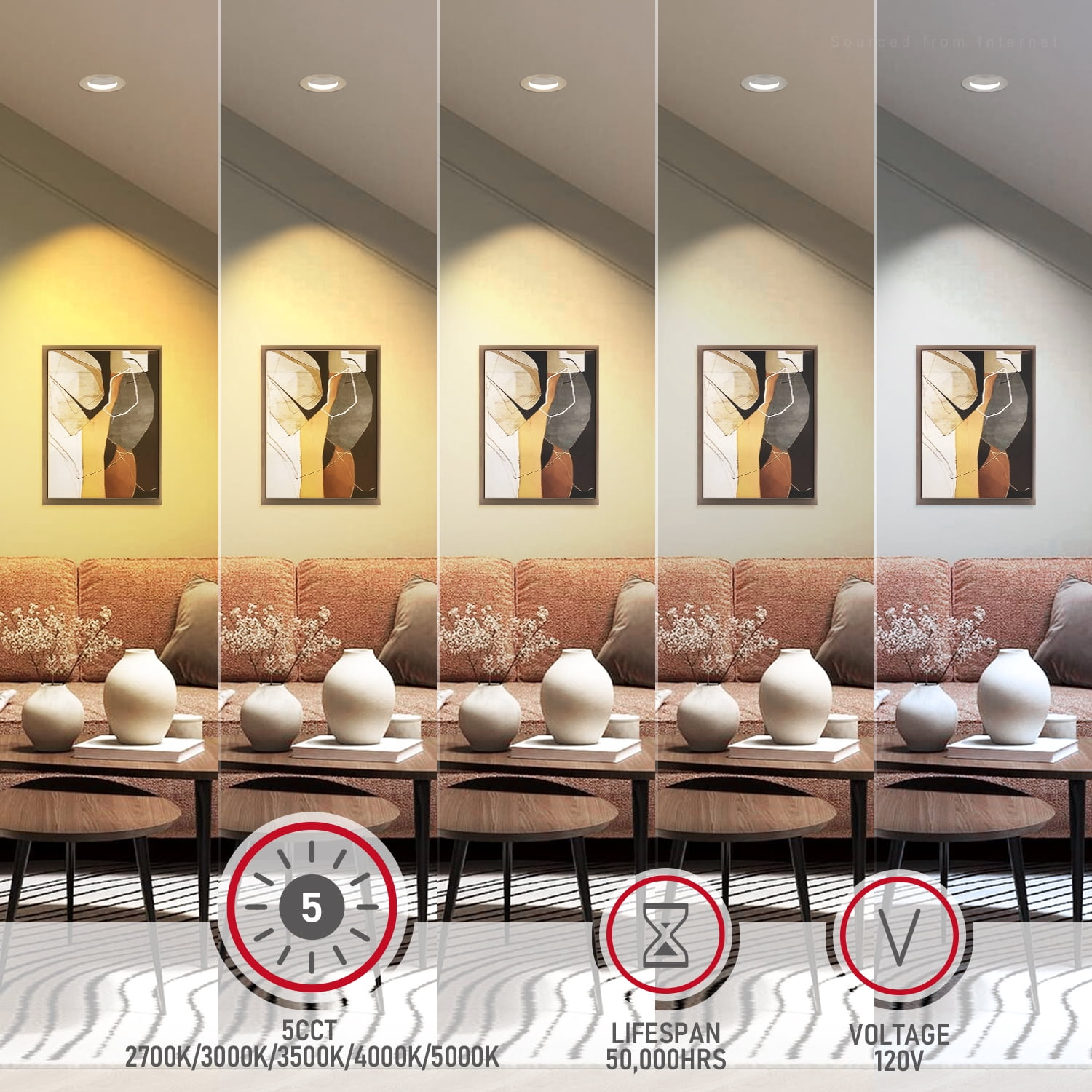 4 Pack 4" 5CCT Gimbal LED Recessed Light Dimmable, 2700K/3000K/3500K/4000K/5000K Selectable, 8W CRI90 Retrofit Can Lights, 660LM Directional Angled Trim Ceiling Downlight