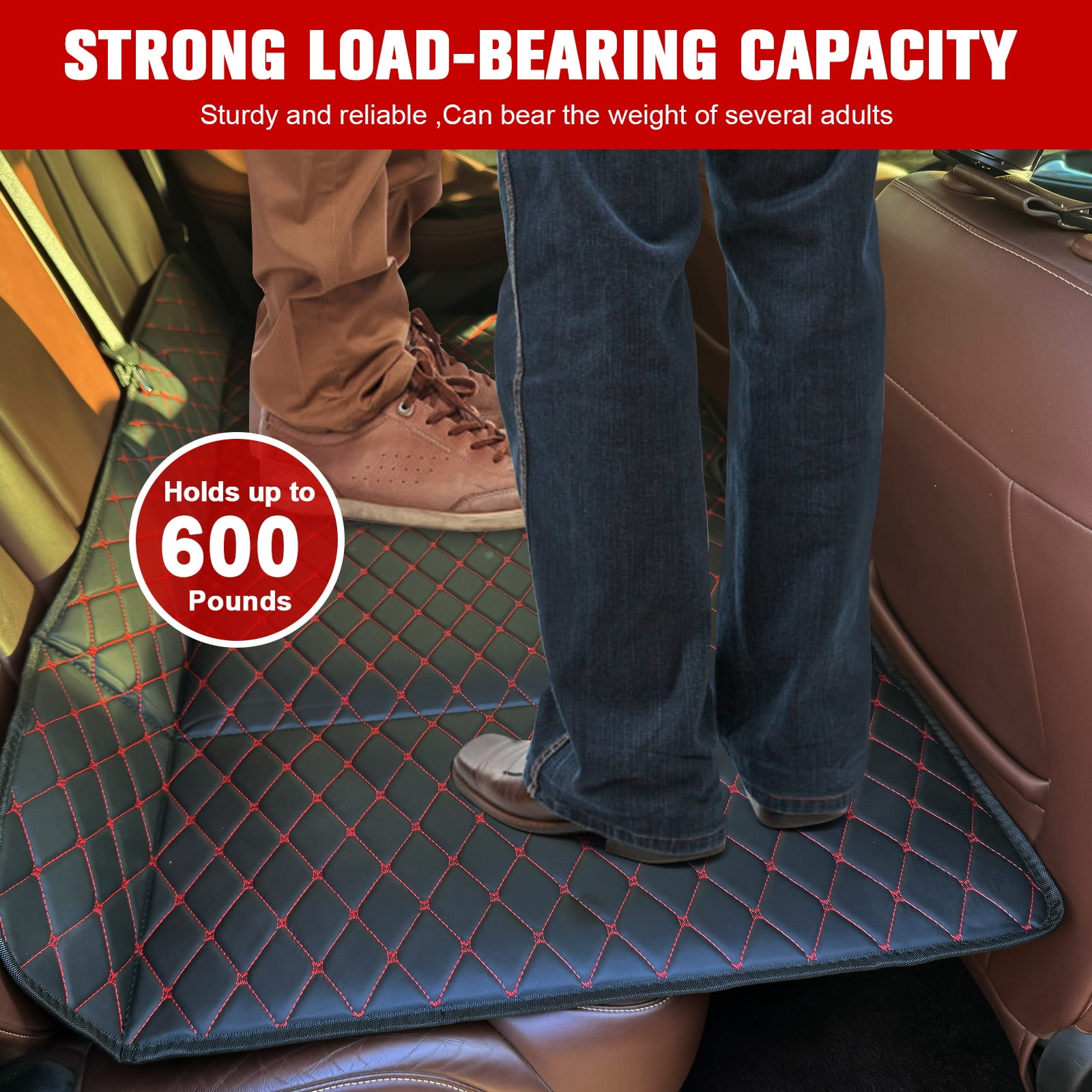 Qiyester Car Rear Mattress Non Inflatable Foldable Portable Bed Backseat Travel Camping Sleep Gear with Elastic Straps