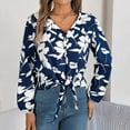 thumbnail image 5 of COMVALUE Womens V Neck Tie Front Knot Long Sleeve Fit Floral Blouses Office Business Shirt (Blue, S), 5 of 9