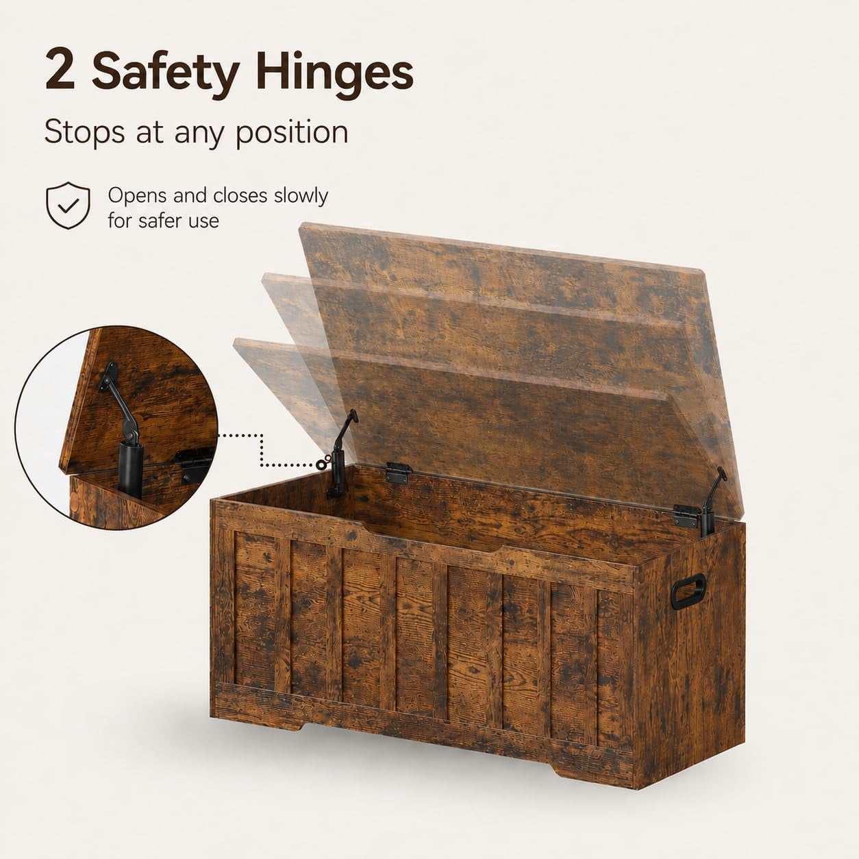 47.2" Storage Chest for Bedroom, Extra Large Wooden Storage Trunk with 2 Safety Hinges, Entryway Storage Bench, Blanket Chest and Storage Bench for Bedroom, Living Room, Hallway