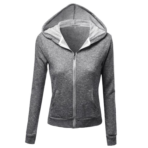 FashionOutfit Women's Long sleeve Two tone Melange French Terry Zip Hoodie Jacket