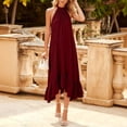 thumbnail image 4 of ClodeEU Women's Halter Neck Smocked Waist Draped Maxi Dress with Ruffle Hem ,Casual Beach Vacation Dress Wine,Women's Plus XXL, 4 of 5