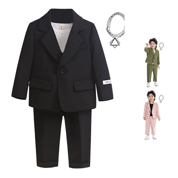 Toddler Boys' Outfit Set Solid Color Business Suits Coat 3 Piece formal Suit Set Size 2-3T ,Black