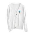 thumbnail image 5 of SYMOID Womens White Acrylic Cardigan - Floral V-Neck Single-Breasted, Soft Regular Fit with Ribbed Cuffs for Spring Fall Casual Layering,Size M, 5 of 5