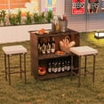 thumbnail image 2 of Costway 3 PCS Patio Bar Set with Tempered Glass Tabletop 2-Tier Storage Removable Cushions, 2 of 10