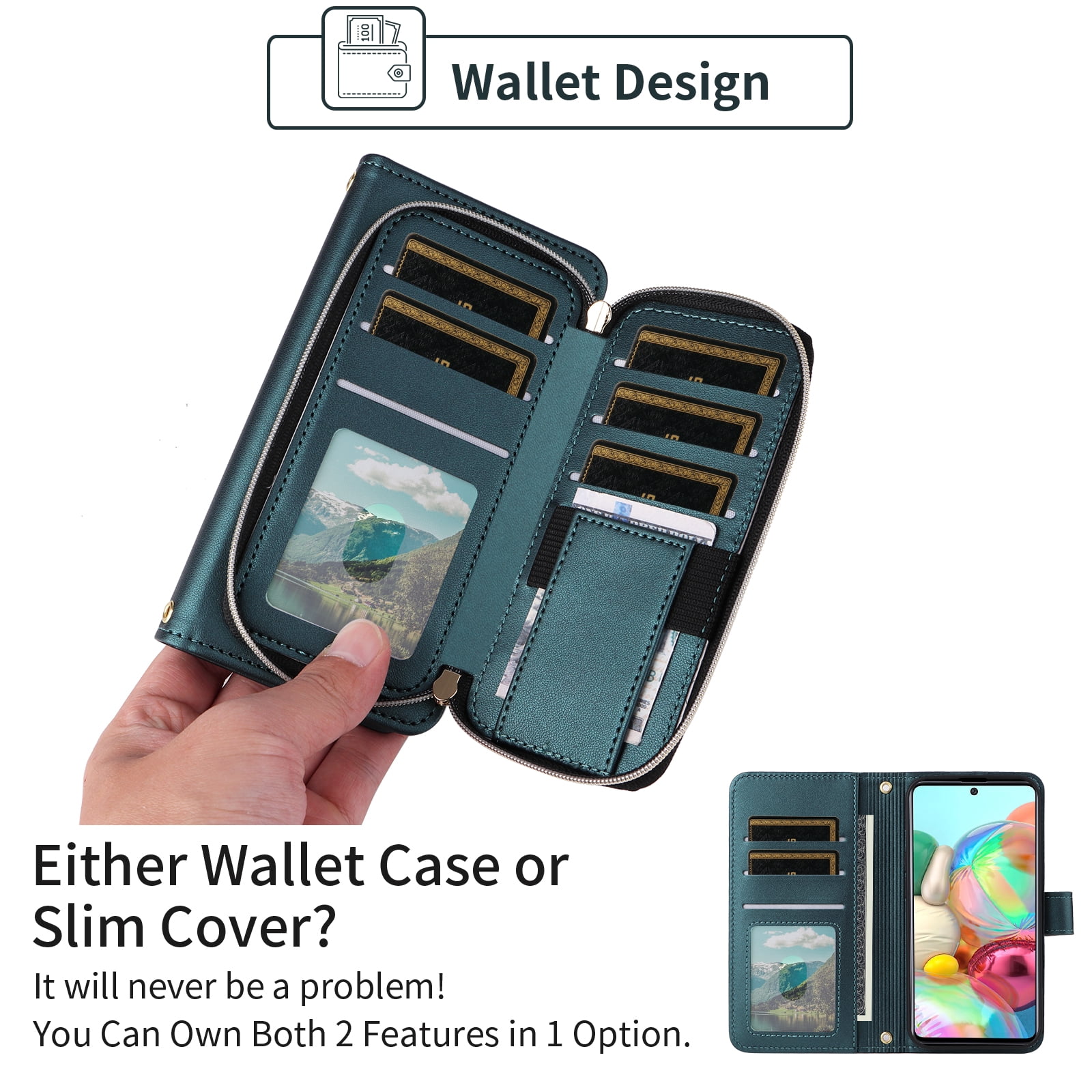 Furiet Wallet Case for Samsung Galaxy A51 4G with Wrist Strap, Crossbody Shoulder Strap, 9+ Card Slots Zipper Purse, Luxury PU Leather Stand Cell Phone Cover for A 51 M40S 51A A515F S51 Women Green