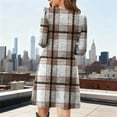 thumbnail image 5 of Winter Dresses for Women Casual Plaid Midi Dress Print Round Neck With PocketsLong Sleeve A Line Dress, 5 of 6