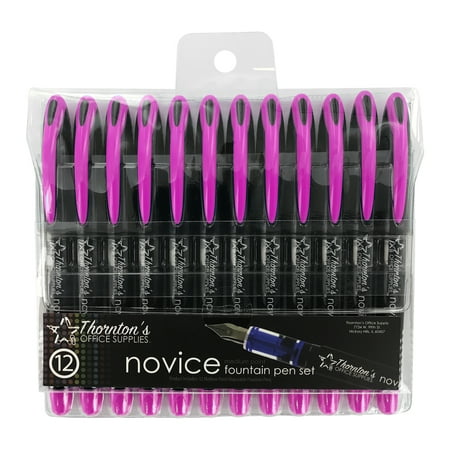 Thornton's Office Supplies Disposable Fountain Pens, Medium Point, Pink Ink, Pack of 12