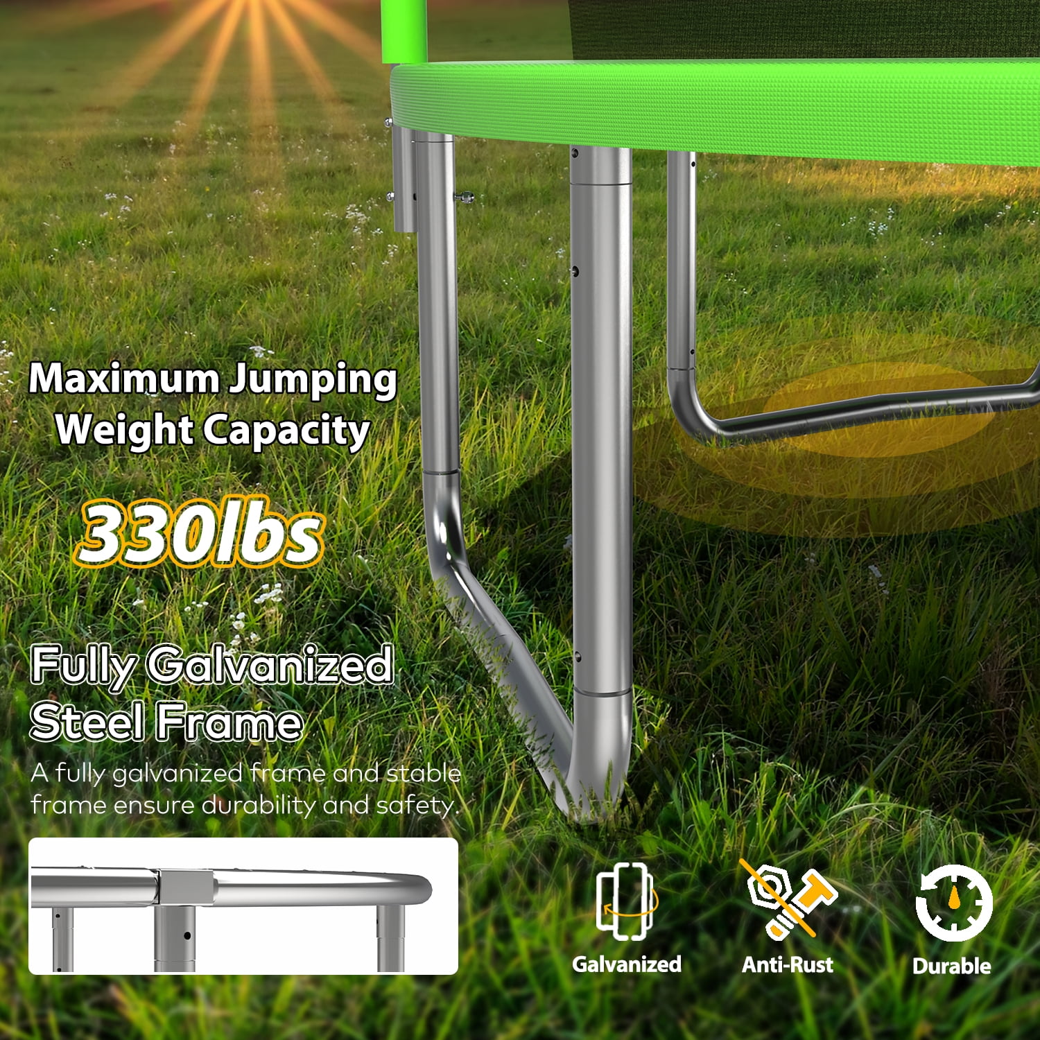 Leumius 14ft Trampoline with Basketball Hoop,Heavy-Duty Outdoor Trampoline with with Enclosure Net,Upgraded Kids Recreational Trampoline for Family,Green