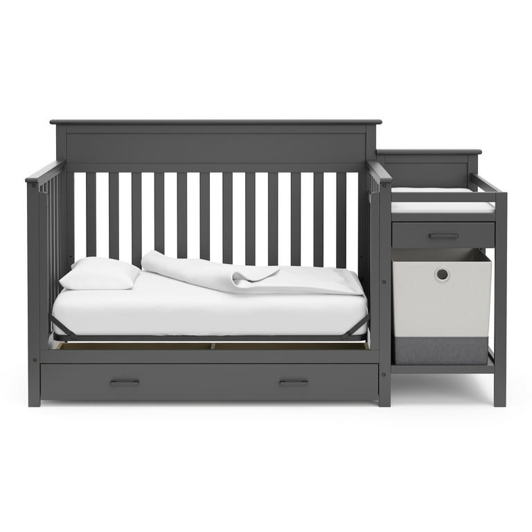 Stork Craft USA Arizona Wood All in One Convertible Crib and Changer in Gray