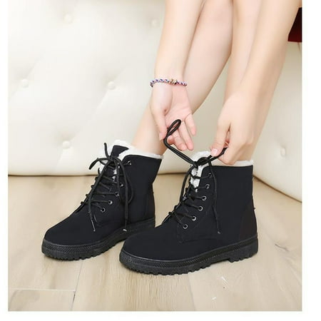 

HaiMao Winter Snow Boots for Women Clearance: Warm Fur Lined Ankle Booties Lace Up Slip on Outdoor Walking Womens Boots Black 5.5(36)