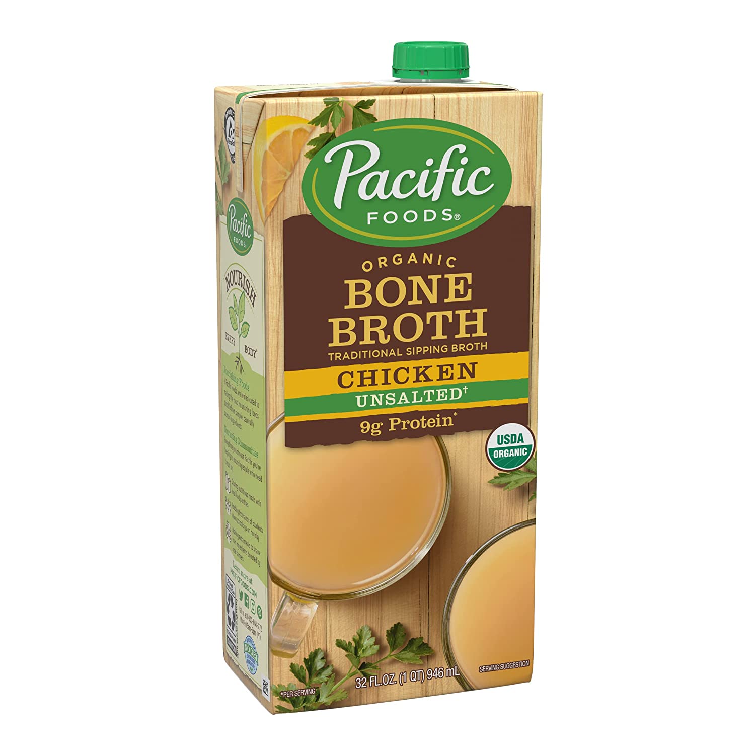 Pacific Foods Organic Bone Broth Unsalted Chicken -- 32 fl oz Pack of 4