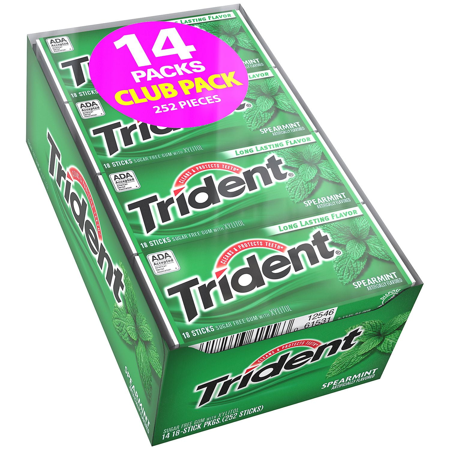 Trident SugarFree Spearmint Gum, 18 Piece Packs, 14 Ct