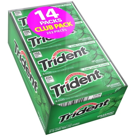 Trident Sugar-Free Spearmint Gum, 18 Piece Packs, 14 Ct