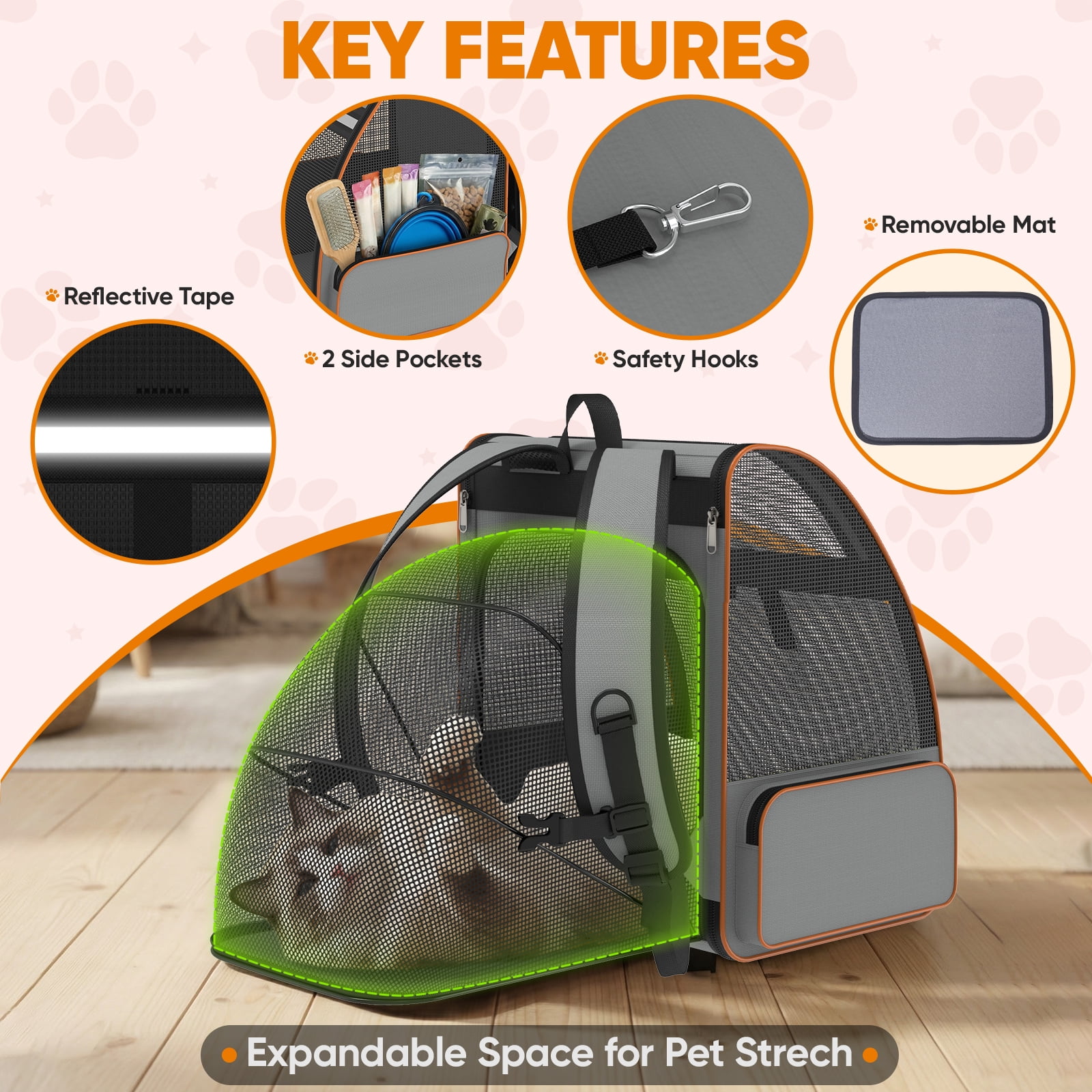 Cat Carrier Backpack -Pet Carrier Expandable for Cat Puppy Outdoor Ventilated Travel Backpack with Breathable Mesh,