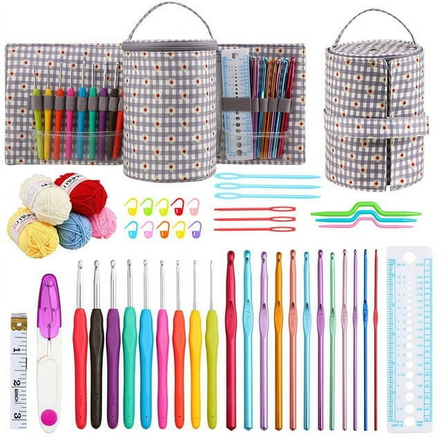 Crochet Hook Set with Bag Portble Knitting Needles Set Bag Removable Knitting Tote Bag for Sewing Tools Accessories Gift