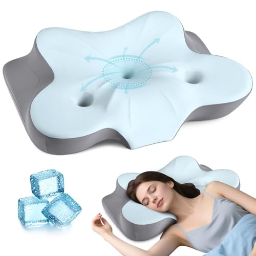 Ergonomic Memory Foam Cervical Pillow for Neck Pain Relief, Contour Design with Dual Ear Relief Zones for Side, Back, and Stomach Sleepers, Supportive Sleep Pillow (Blue)