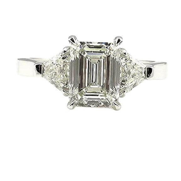 HeartsAndYou 5ct Emerald Cut Moissanite Solitaire Ring 18k White Gold over Silver Calf Head Accents