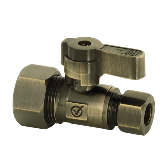 Kingston Brass KF5335AB 5/8-Inch O.D. Comp x 3/8-Inch O.D. Comp Quarter-Turn Straight Shut-Off Valve in Antique Brass