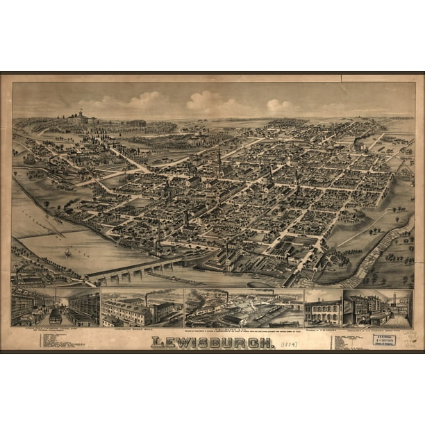24"x36" Gallery Poster, map of Lewisburg pennsylvania 1884