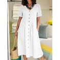 thumbnail image 2 of JUNWELL Nouveau 2024 Femmes Casual Coton Lin Robe Oversize Solide Manches Courtes V-Cou Bouton Robe avant Élégante Chemise Robe 5XL, 2 of 7