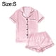 thumbnail image 2 of Pijama de satén sedoso a rayas para mujer, camiseta de manga corta con pantalones cortos, conjunto de pijama, camisa con botones, ropa de dormir sedosa, 2 of 5