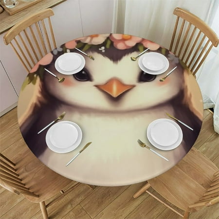 

Autua Penguin Flower Crown Cute Round Tablecloth Stain Resistant Washable for Indoor Outdoor Dining Parties 100% Polyester Fabric Home Kitchen Decoration 46 -50