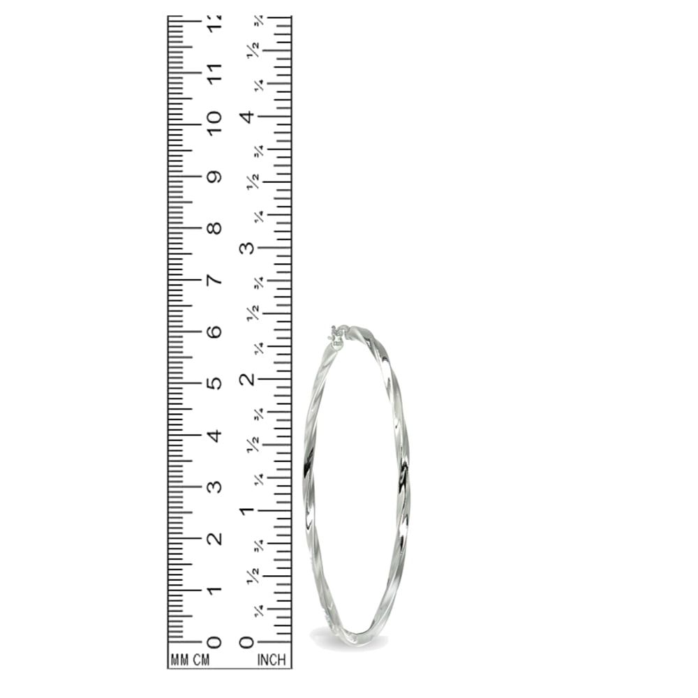 Sterling Silver 2x60mm Twist Round Hoop Earrings