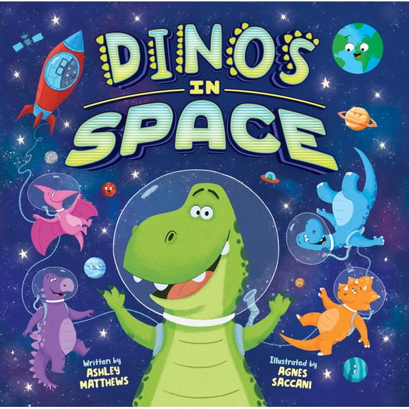 Pre-Owned Dinos in Space (Board Book) (Hardcover) by Ashley Matthews
