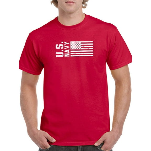 US Navy Mens Graphic Tee Red - U.S. Navy And A Flag 100% Cotton Regular Fit