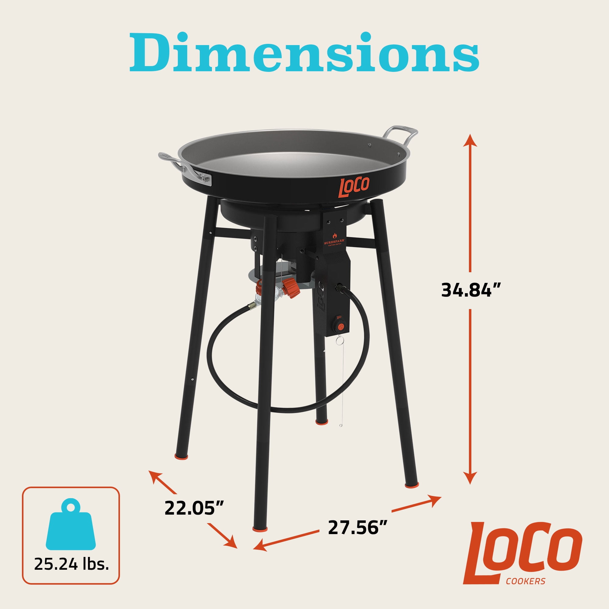 LoCo Cookers 22" Propane Outdoor Disco Cooker with Interchangeable Legs & SureSpark Ignition