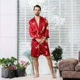 thumbnail image 2 of VOGUES Men'S Bathrobes, Simulation Silk Robe Men Spa Long Sleeve House Kimono Bathrobe Red M, 2 of 3