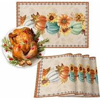 Fall Placemats Set of 6, Pumpkin Sunflower Placemat for Dining Table Decorations, Washable Cotton Linen Autumn Place Mats, Maple Leaves Table Mats for Kitchen Dinner Thanksgiving Holiday Party Decor