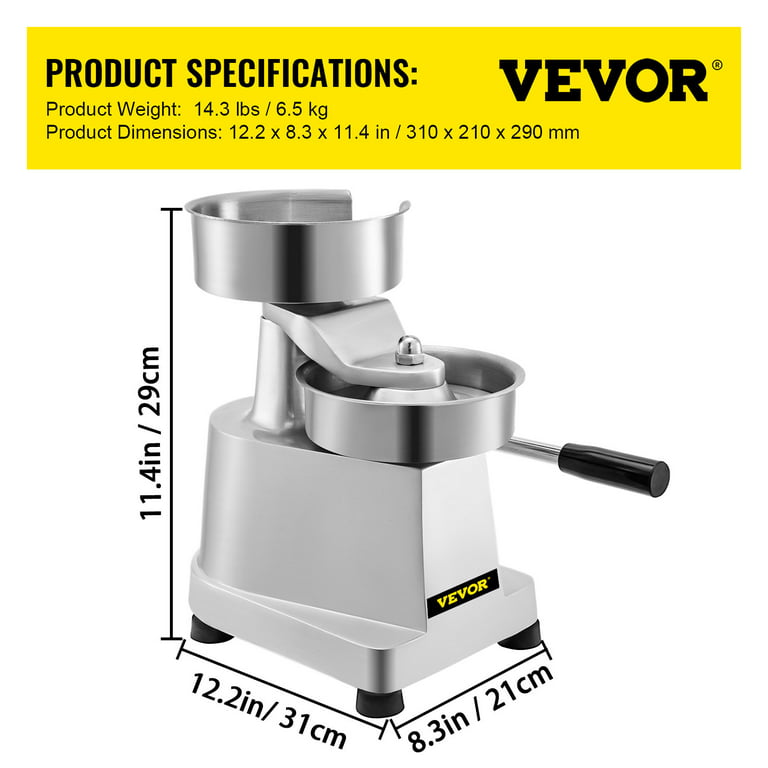 VEVOR 6 in. Commercial Hamburger Patty Maker Stainless Steel Burger Press Heavy Duty with 1,000 Pcs Papers