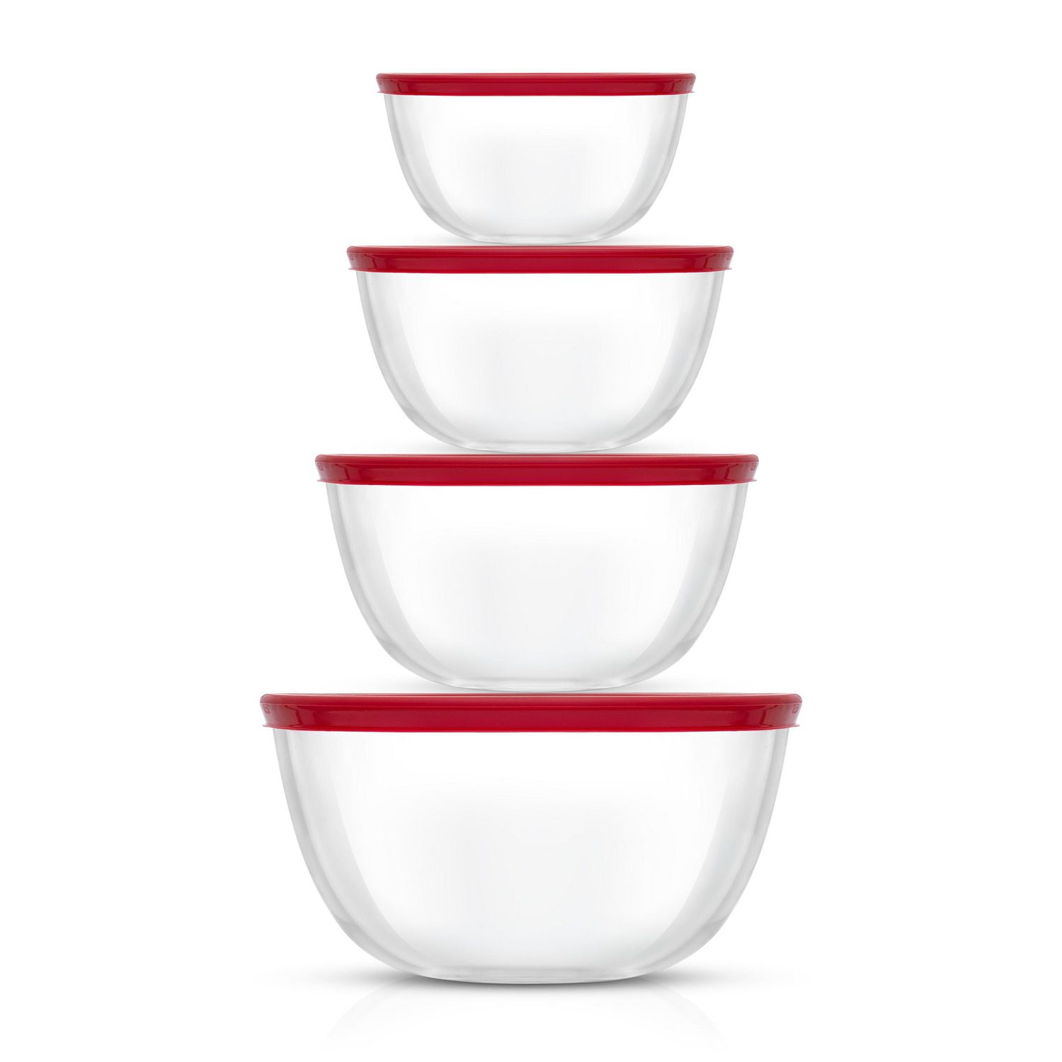 JoyFul 4 Glass Mixing Bowls With Lids - Red
