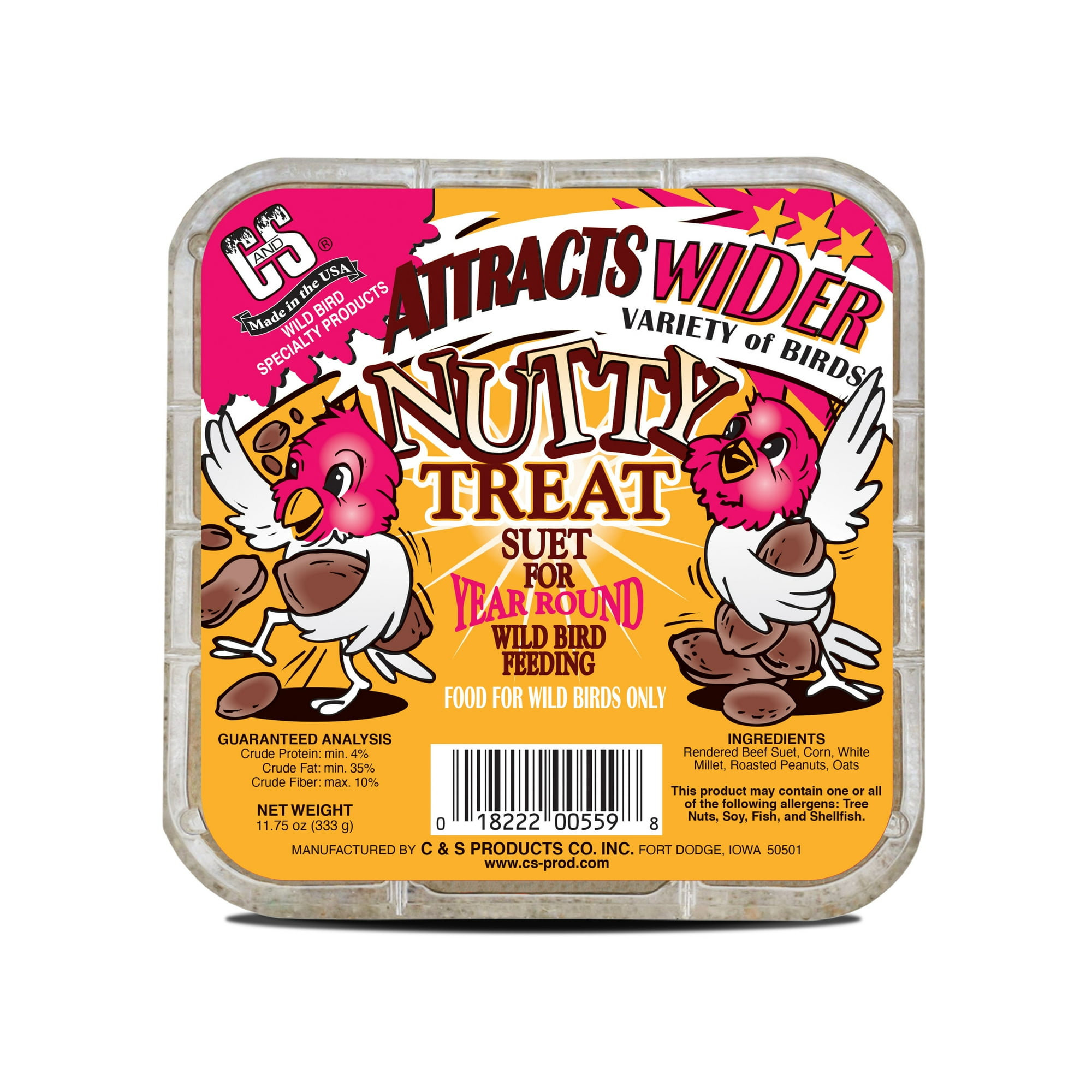 C&S Nutty Suet Treat, for Wild Birds, 11.75 Ounces, 1 Pack, Fresh