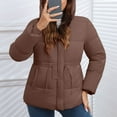 thumbnail image 4 of QATAINLAV Winter Coats for Women Casual Drawstring Waist Warm Quilted Jacket Long Sleeve Hooded Down Puffer Outerwear with Pockets, Brown, XXL, 4 of 7